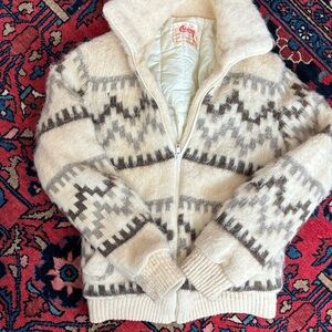 Vintage Zip Front Wool jacket - Cream & Brown